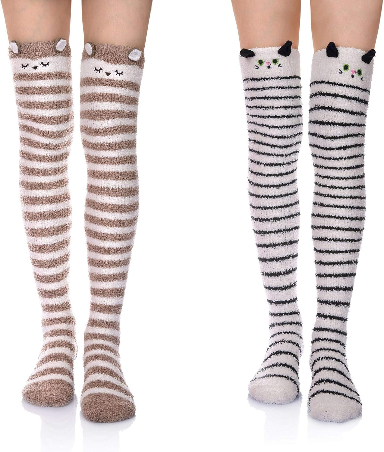Women Fuzzy Socks 3 Pairs Knee High Fluffy Soft Warm Stocking Cozy Slipper Plush Winter Long Socks