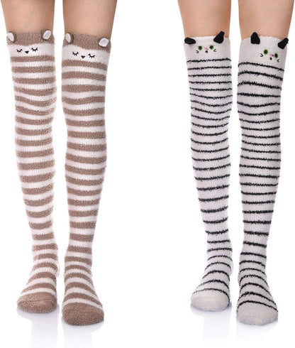 Women Fuzzy Socks 3 Pairs Knee High Fluffy Soft Warm Stocking Cozy Slipper Plush Winter Long Socks