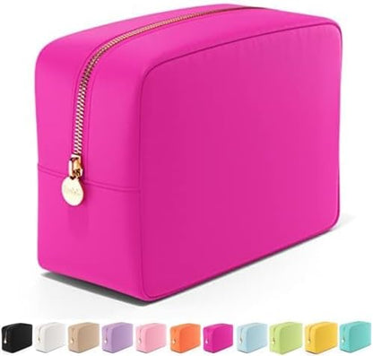 Makeup Bag Travel Cosmetics Pouch and Toiletry Bag, Nylon Zipper Pouch Purse, Cute Make up Organizer Storage Tote for Women Girls, Waterproof Travel Skincare Case, Small Makeup Bags, Ballet Pink