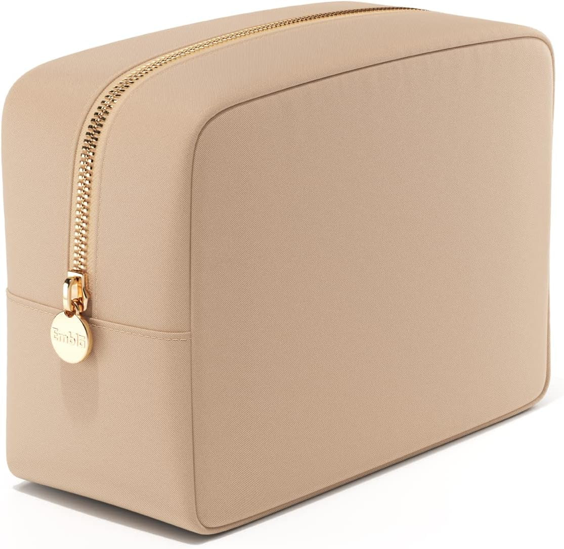 Makeup Bag Travel Cosmetics Pouch and Toiletry Bag, Nylon Zipper Pouch Purse, Cute Make up Organizer Storage Tote for Women Girls, Waterproof Travel Skincare Case, Small Makeup Bags, Ballet Pink