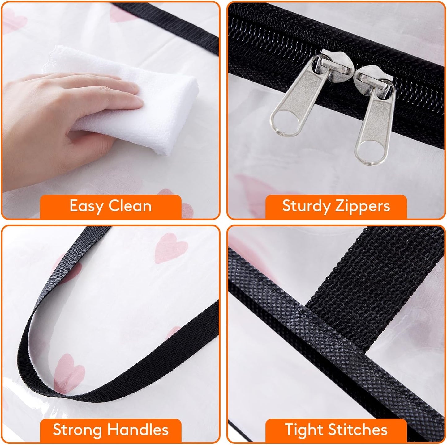 4 Pack Clear Clothes Storage Bags, 40L Plastic Blanket Storage Bag, Vinyl Foldable Moving Bags with Zipper, Closet Organizers and Storage Containers for Bedding, Duvet, Comforter