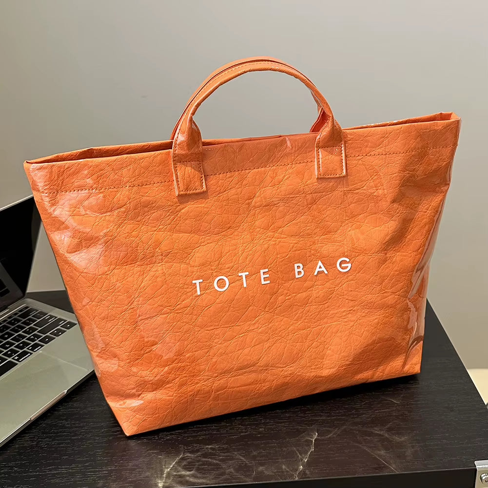 New Large Capacity Fashion Tote Bag PVC Waterproof Transparent Jelly Bag with Handles Trendy Vintage Casual Letter Print Handbag