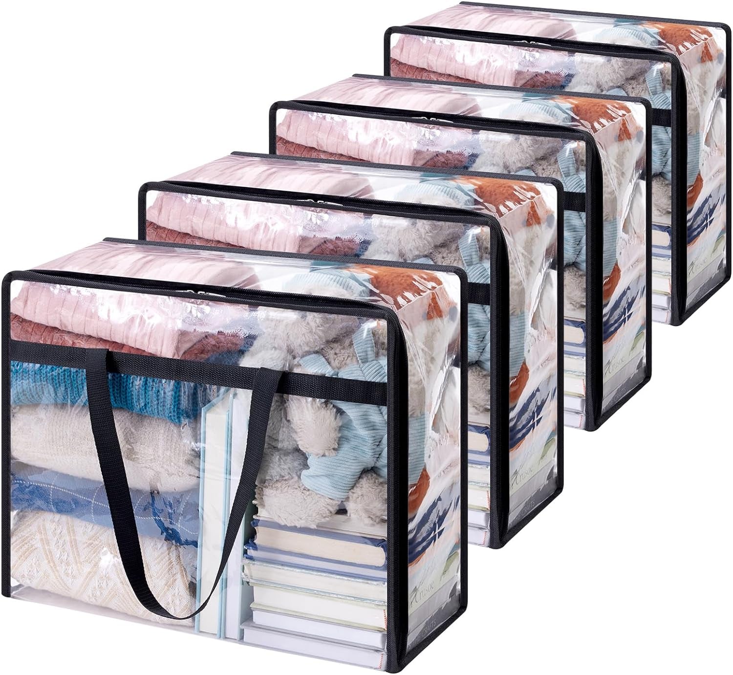 4 Pack Clear Clothes Storage Bags, 40L Plastic Blanket Storage Bag, Vinyl Foldable Moving Bags with Zipper, Closet Organizers and Storage Containers for Bedding, Duvet, Comforter