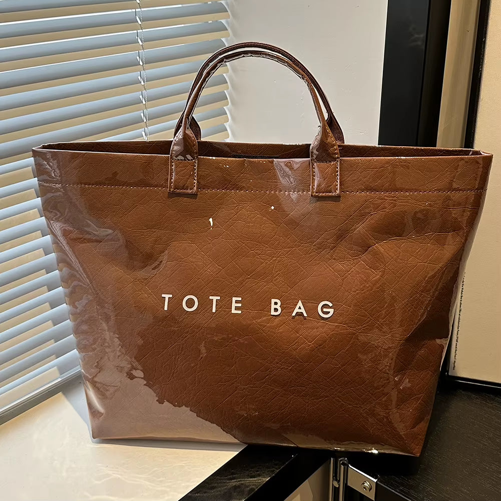 New Large Capacity Fashion Tote Bag PVC Waterproof Transparent Jelly Bag with Handles Trendy Vintage Casual Letter Print Handbag