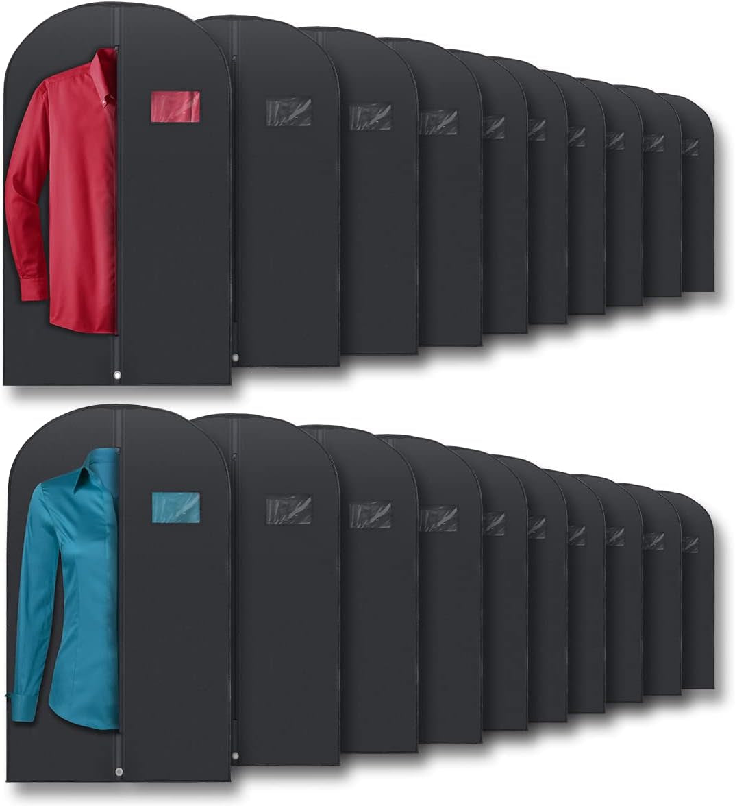 40" Black Garment Bags Suit Bag for Travel & Clothing Storage of Dresses, Shirts, Fur Coats, Jackets & Dance Costumes - Hanging Suit Cover for Men & Women Closet Storage Garment Protector