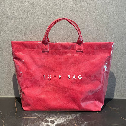 New Large Capacity Fashion Tote Bag PVC Waterproof Transparent Jelly Bag with Handles Trendy Vintage Casual Letter Print Handbag