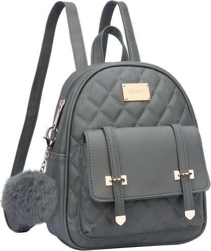 Girls Small Backpack Purse Vegan Leather Quilted Mini Daypack for Women Trendy Bookbag (Black)