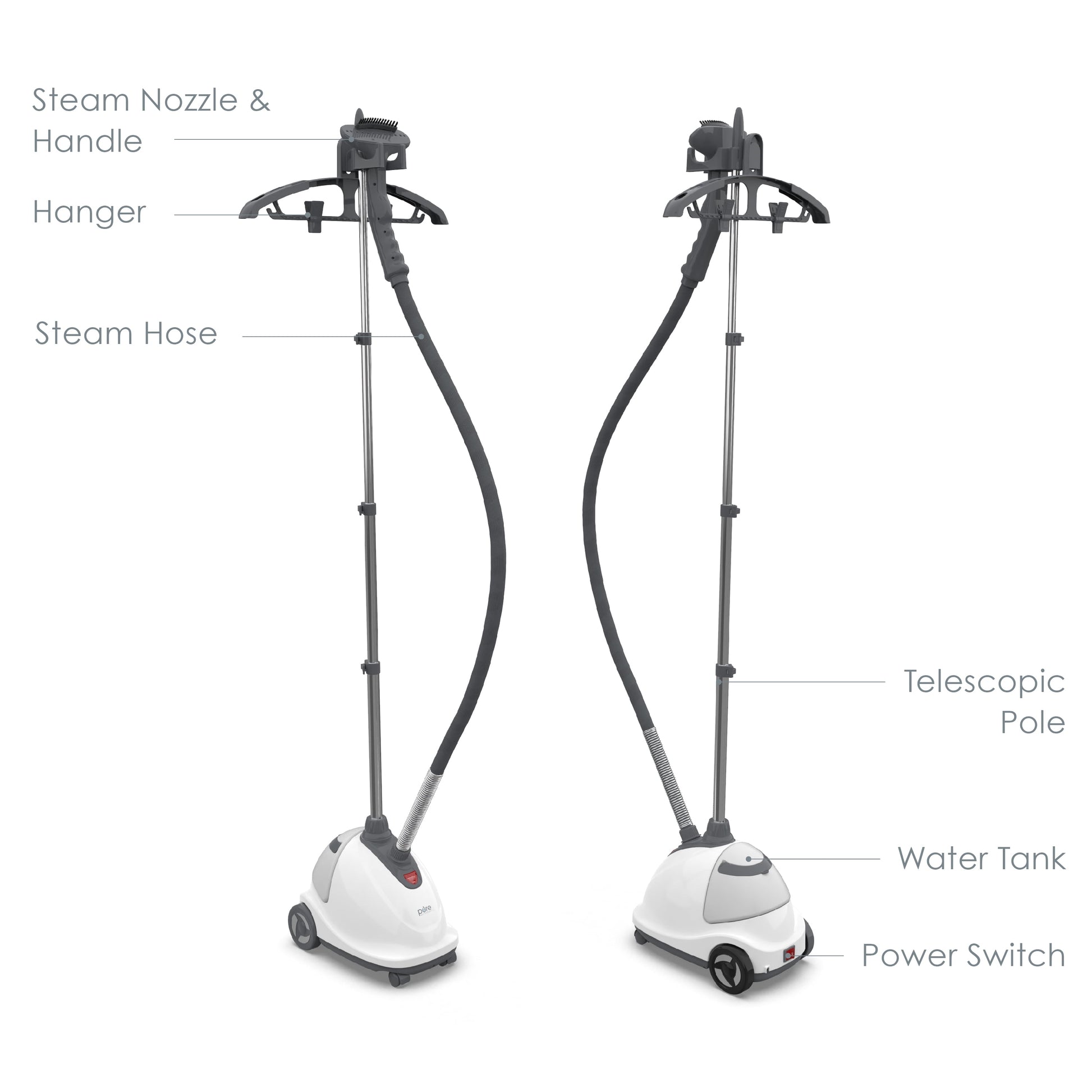 Puresteam XL Standing Steamer with Garment Hanger - Heats in 45 Seconds with 0.5-Gallon Water Tank for 1 Hour Continuous Steaming - Includes Fabric Brush and Easy-Roll Wheels