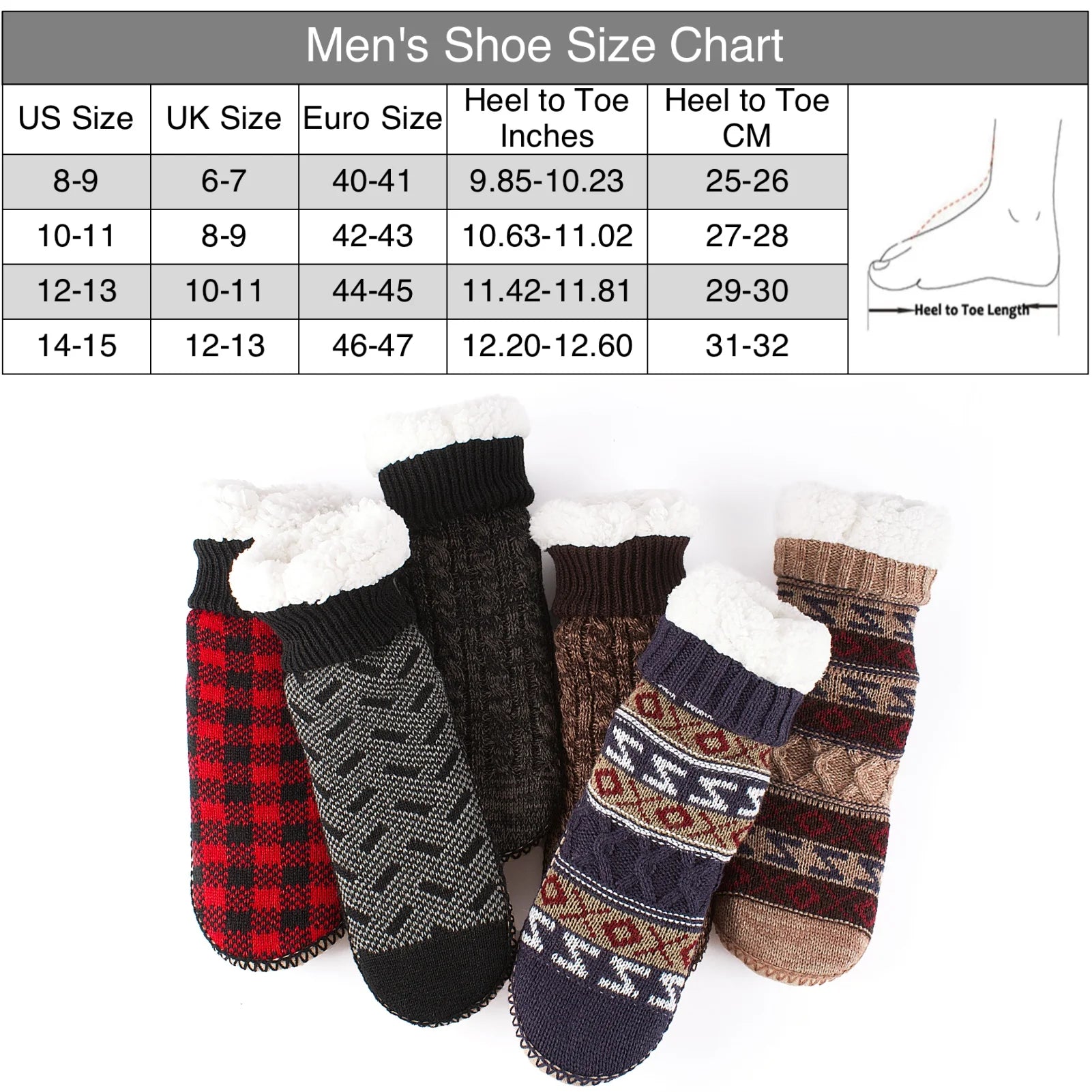 Men'S Slipper Socks Fleece Lined Non-Slip Soles, Winter Soft Thick Cozy Indoor Home Boots Anti-Skid Gripper Bottoms, Warm Fuzzy House Shoes, Christmas Gifts for Dad Grandpa Boyfriend, Size 12-13