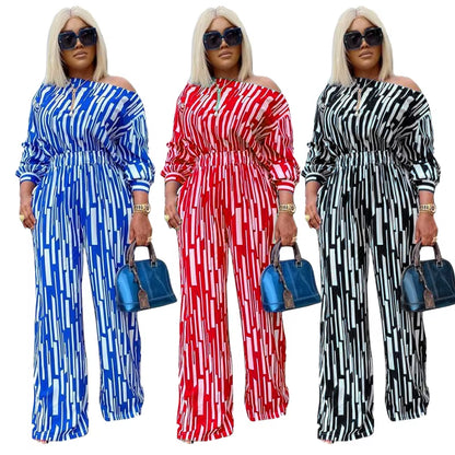 Plus Size Women Clothing Two Piece Set Long Sleeve Striped Tops and Pants Sets Loose Casual Sweat Suits Wholesale Dropshipping