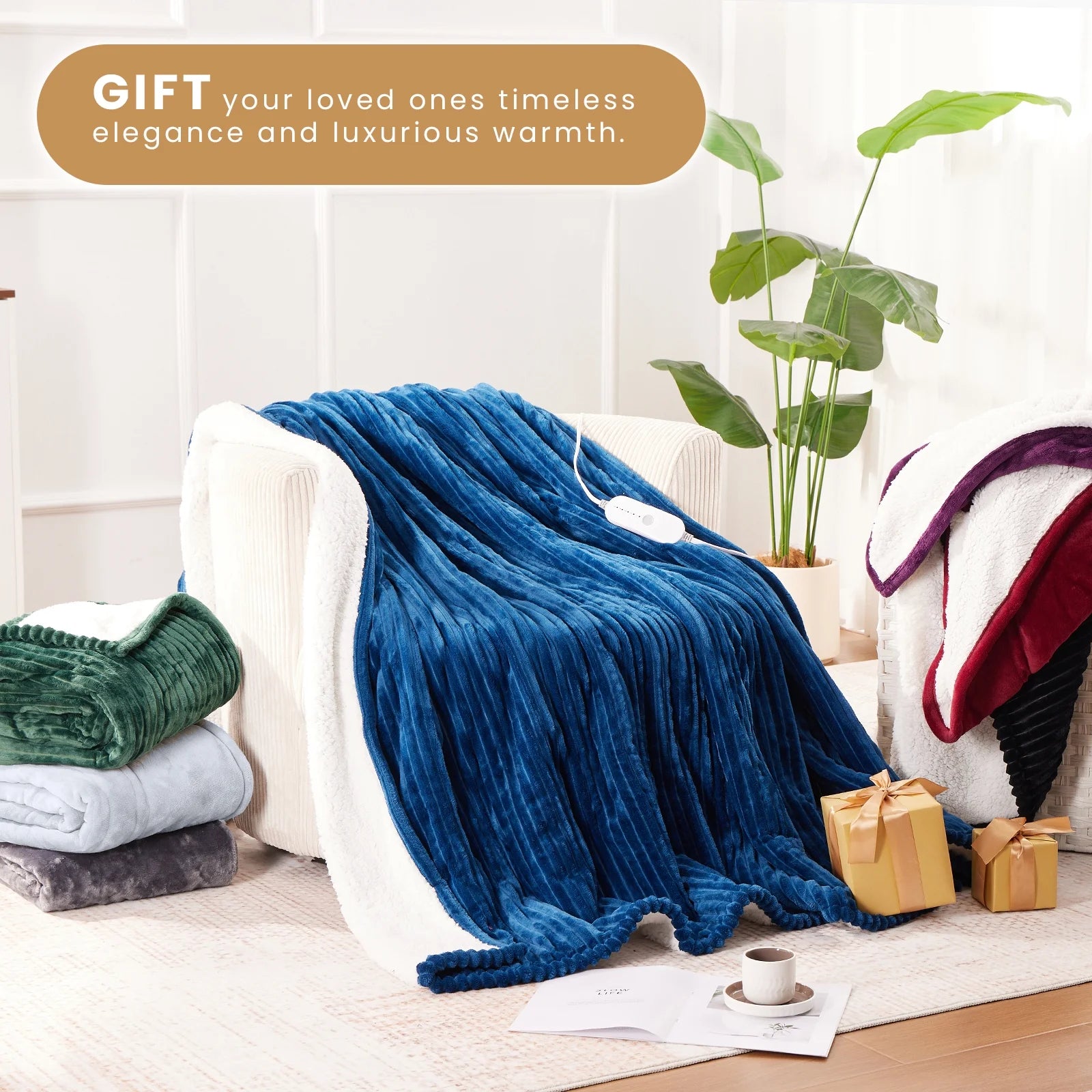 Electric Heated Blanket Throw Soft Flannel & Sherpa, 5 Heat Levels, 3 Hours Auto-Off Over-Heat Protection ETL Certification (50"X60", Light Gray)