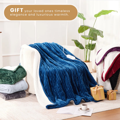 Electric Heated Blanket Throw Soft Flannel & Sherpa, 5 Heat Levels, 3 Hours Auto-Off Over-Heat Protection ETL Certification (50"X60", Light Gray)