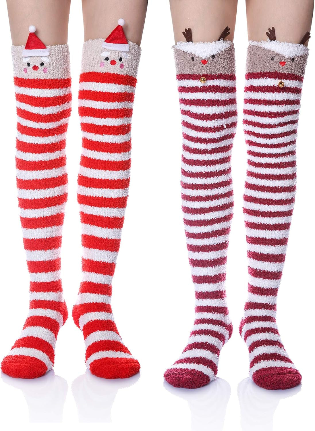 Women Fuzzy Socks 3 Pairs Knee High Fluffy Soft Warm Stocking Cozy Slipper Plush Winter Long Socks