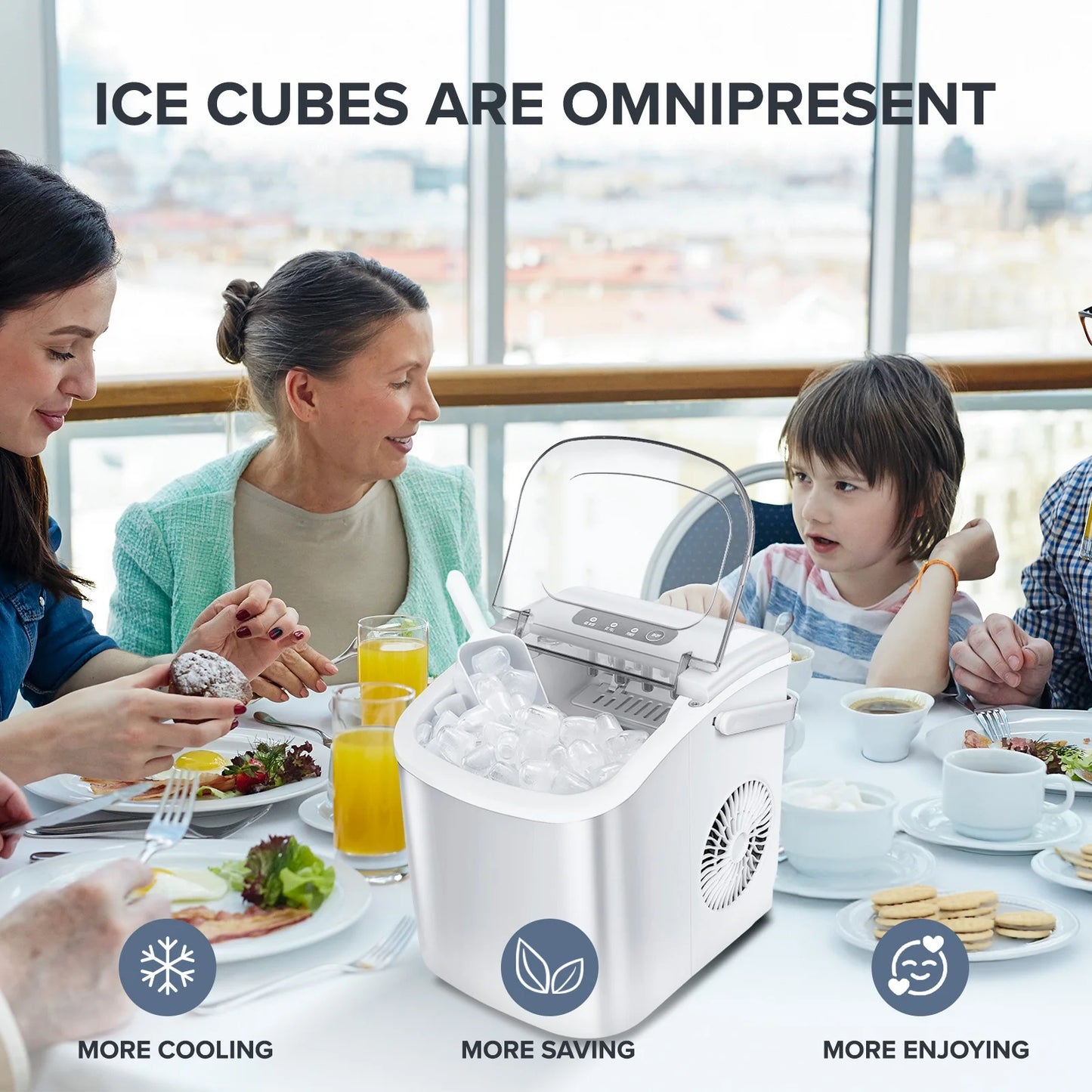Countertop Ice Maker Machine 26Lbs/24H, 6 Mins/9 Bullets of Ice, Self-Cleaning, White