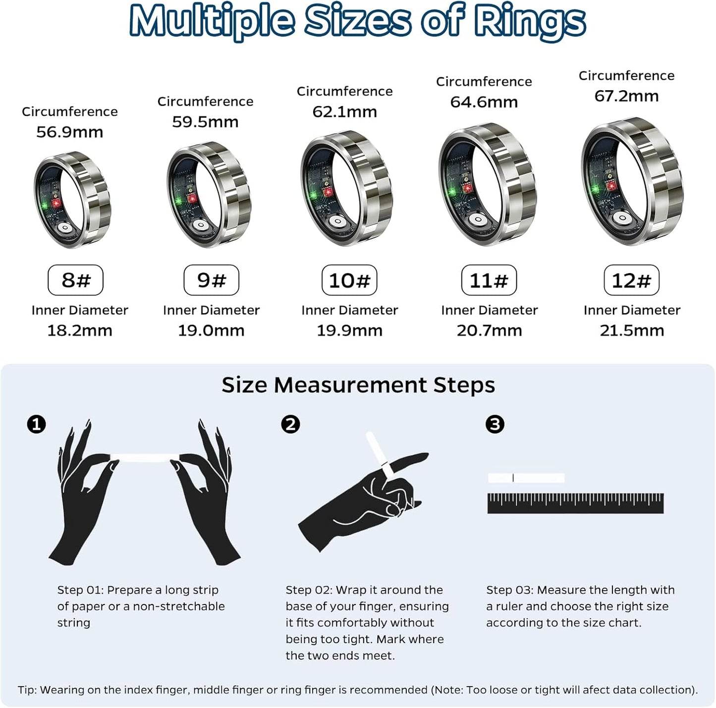 Smart Ring Health Tracker, Sleep Tracker Ring with Heart Rate, Waterproof Fitness Ring for Activity Monitoring/Steps/Distance/Calories, Air Gestures,Up to 7-Day Battery, for Ios and Android (Gold,#8)