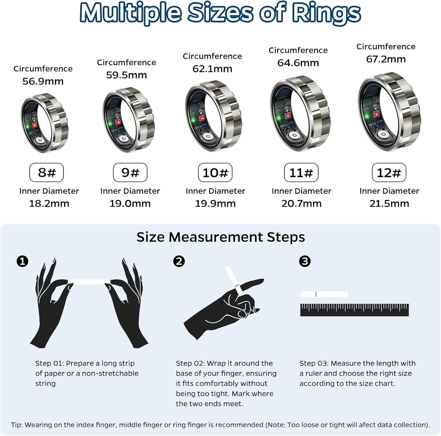 Smart Ring Health Tracker, Sleep Tracker Ring with Heart Rate, Waterproof Fitness Ring for Activity Monitoring/Steps/Distance/Calories, Air Gestures,Up to 7-Day Battery, for Ios and Android (Gold,#8)
