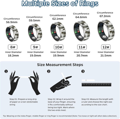 Smart Ring Health Tracker, Sleep Tracker Ring with Heart Rate, Waterproof Fitness Ring for Activity Monitoring/Steps/Distance/Calories, Air Gestures,Up to 7-Day Battery, for Ios and Android (Gold,#8)
