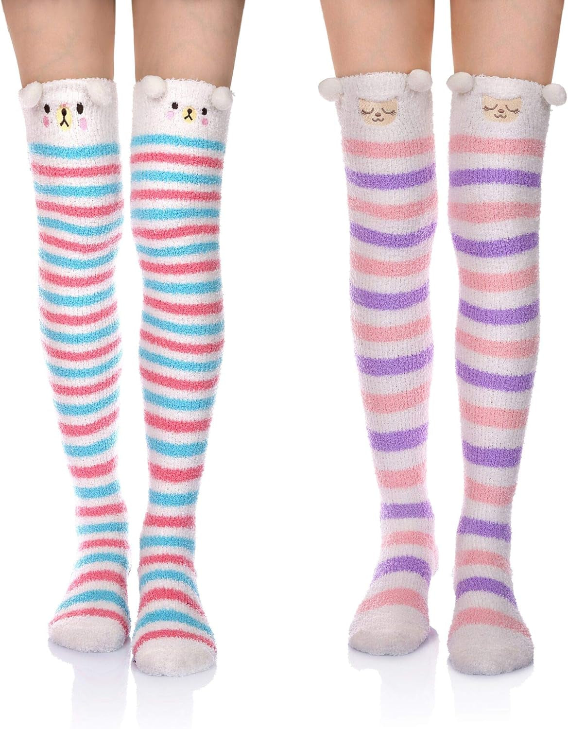 Women Fuzzy Socks 3 Pairs Knee High Fluffy Soft Warm Stocking Cozy Slipper Plush Winter Long Socks