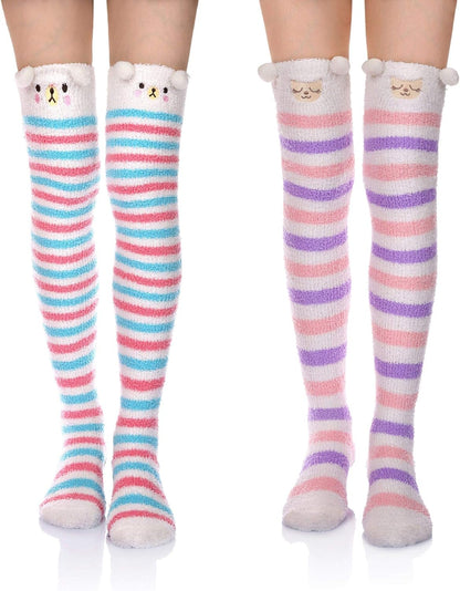 Women Fuzzy Socks 3 Pairs Knee High Fluffy Soft Warm Stocking Cozy Slipper Plush Winter Long Socks
