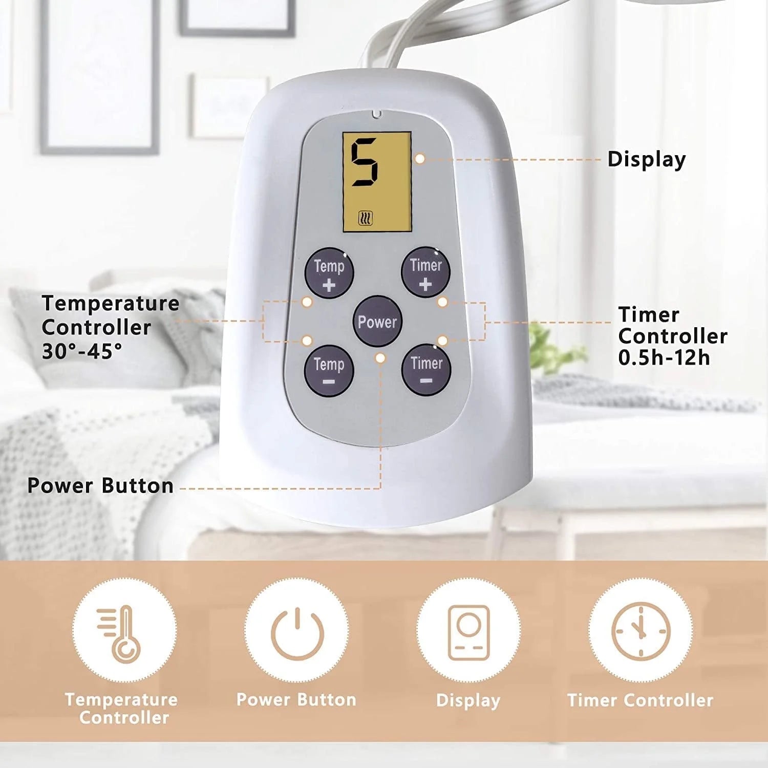 Royalcraft Electric Blanket King Size with Dual Control, 10 Heating Levels& 12 Hours Auto-Off, Overheat Protection, Grey