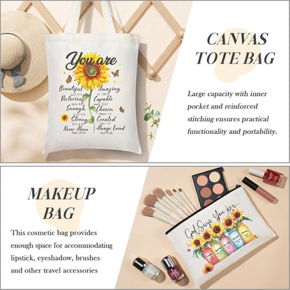 Christian Gifts for Women Faith, Religious Catholic Christmas Gifts for Women Mom Grandma Sister Coworker Inspirational Spiritual Sunflower Gift Birthday Gift for Woman with Makeup Bag 40 OZ Tumbler