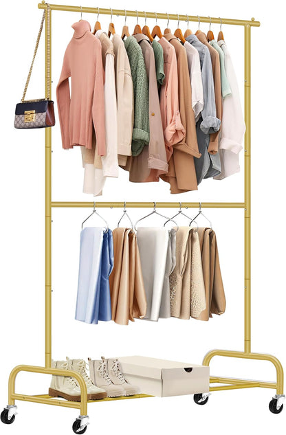 Heavy Duty Clothing Racks for Hanging Clothes Rack, 43" Wide Rolling Garment Rack Metal Clothing Hanger Rack with Wheels Wardrobe Rack for Coats, Shirts, Dress, (Black)