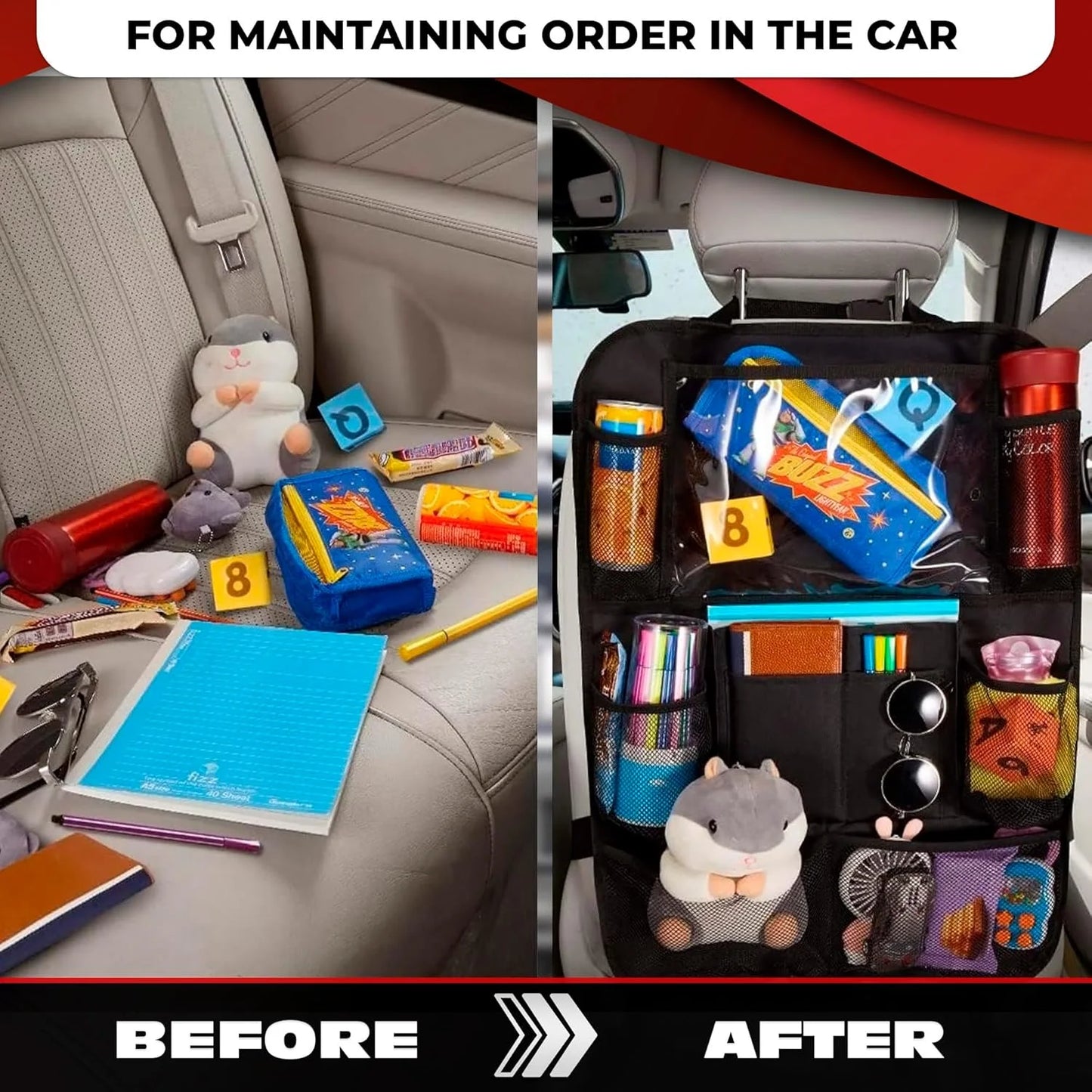 Backseat Car Organizer, Kick Mats Back Seat Protector with Touch Screen Tablet Holder, Back Seat Organizer for Kids, Travel Accessories with 9 Storage Pockets 2 Pack (Black)