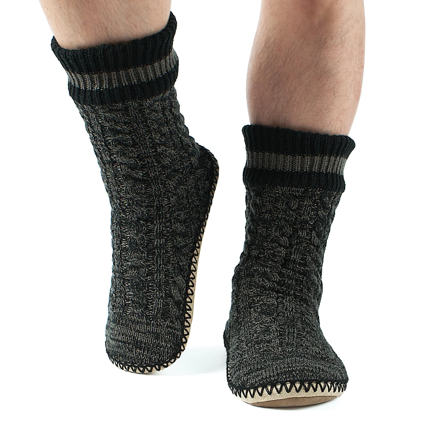 Men'S Slipper Socks Fleece Lined Non-Slip Soles, Winter Soft Thick Cozy Indoor Home Boots Anti-Skid Gripper Bottoms, Warm Fuzzy House Shoes, Christmas Gifts for Dad Grandpa Boyfriend, Size 12-13